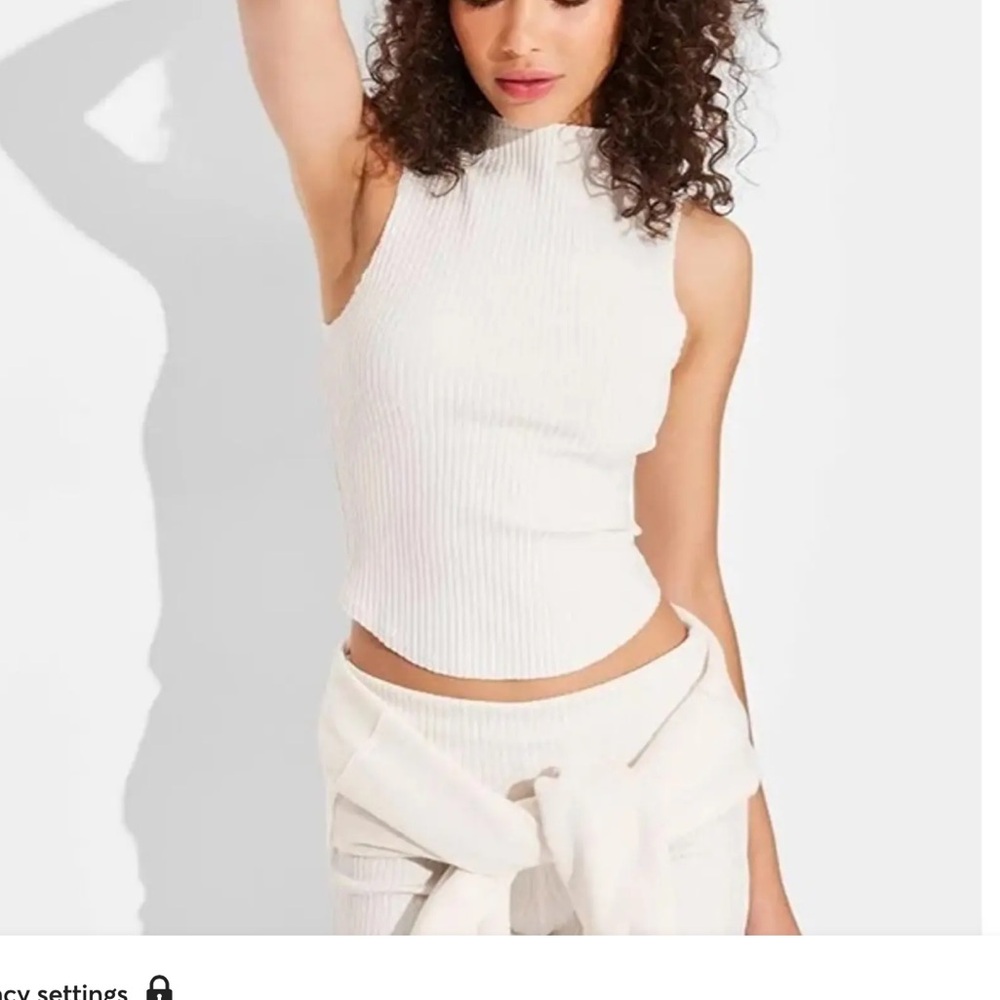 Full Set Women's Top /Ribbed Foldovet Waistband Flare
Leggings.  Off White.  XS